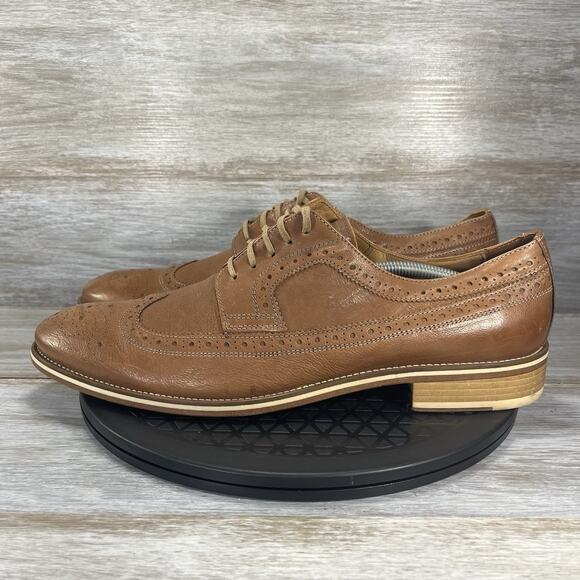 Johnston & Murphy Mens Wingtip Brown Leather Oxfords Size 13 M Made In Italy - Picture 1 of 8